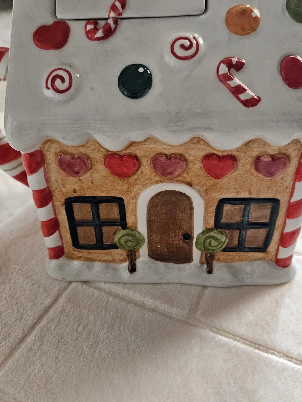 Studio Nova White Gingerbread House Teapot with Red, Green, Orange Accents